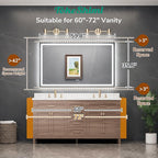 TokeShimi 60x36 LED Bathroom Mirror with 3-Color Lights,Anti-Fog LED Bathroom Vanity Mirror with Lights,Stepless Dimmable,HD Tempered Glass,Memory Function,Waterproof,Shatterproof,UL Listed