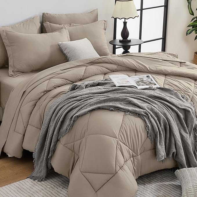 HEVUMYI Linen Twin-XL Comforter Set - 5-Piece All Season Bed in a Bag Twin-XL, Ultra Soft Bedding Set with Comforter, Flat Sheet, Fitted Sheet, Pillowcases, Pillow Shams
