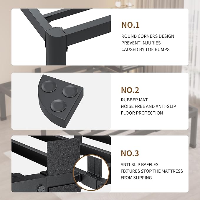 MAF 12 Inch Full Size Metal Platform Bed Frame with Round Corner Legs, Mattress Slide Stopper, 3000 LBS Heavy Duty Steel Slats Support, No Box Spring Needed, Noise Free