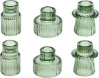 Vixdonos Taper Glass Candlestick Holders Tealight Candle Holders for Table Centerpieces, Wedding Decor and Dinner Party (6 Pcs, Green)