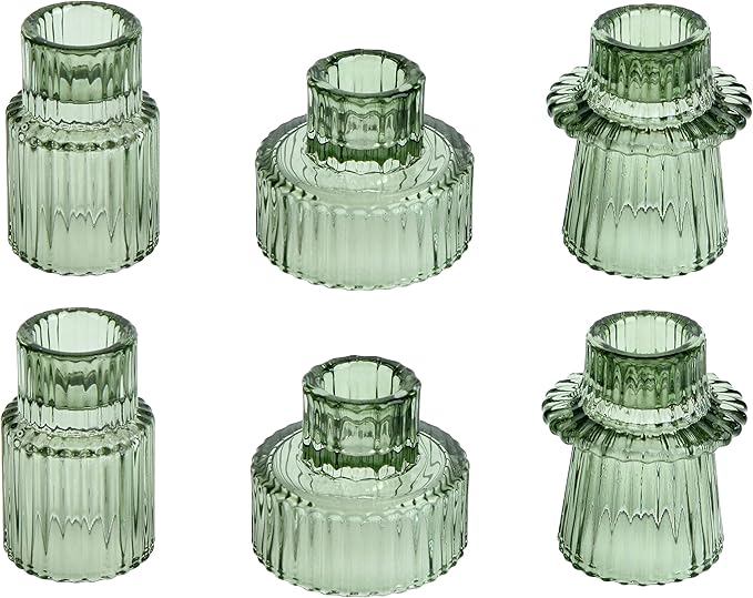 Vixdonos Taper Glass Candlestick Holders Tealight Candle Holders for Table Centerpieces, Wedding Decor and Dinner Party (6 Pcs, Green)