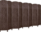 Rose Home Fashion 6 ft Tall Room Divider, Room Dividers and Folding Privacy Screens, 15.7in Privacy Screen 8 Panel Partition Temporary Wall Separation for Private, Brown
