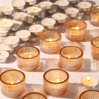 12Pcs Gold Candle Holders for Table Centerpiece, Ribbed Gold Tea Light Candle Holders with 20pcs Tea Light Candles for Wedding Decor, Home Decor and Party Decor