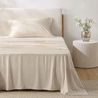 Bedsure Cooling Sheets Twin, Rayon Derived from Bamboo, Breathable & Soft Twin Sheets Set, Deep Pocket Up to 16 Inches, Hotel Luxury Silky Bedding for Hot Sleepers, Light Beige