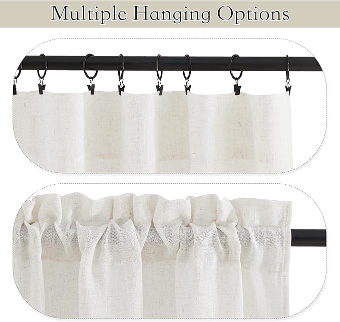 RYB HOME Semi Sheer Curtains, Extra 66 inches Widith Thick Linen Burlap Rod Pocket Machine Washable Privacy Assured for Living Room Bedroom, W 66 x L 84 inches, Linen, 2 Panels