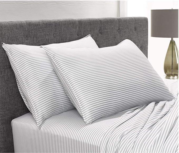 King Sheets by Pure Bamboo, Genuine 100% Organic Viscose Derived from Bamboo Bed Sheet Set, Luxuriously Soft & Cooling, Double Stitching, Lifetime Quality Promise (King, Stripes)