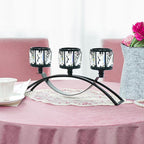 Black 3-Arm Crystal Candle Holders Arched - Elegant Tabletop Candelabra Centerpiece for Weddings, Dining Room Decor, Modern Home & Cabinet Display Housewarming