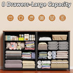 Furnulem Long Dresser for Bedroom, TV Stand for 55'' TV, Wide Storage Drawer Unit with 8 Fabric Bins, Double Dresser for Bedroom, Office, Dorm, Closet, Entryway, Wood Top (Rustic Brown)