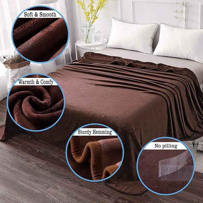 HOZY Soft Blanket Queen Size Fleece Warm Fuzzy Throw Blankets for The Bed Sofa Lightweight 350GSM Chocolate 90"*90"