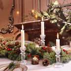 Glass Candlestick Holders Set 6PCS, Clear Taper Candle Holders Bulk, Crystal Tall Candle Holder for Table Centerpieces, Fall, Christmas, Autumn, Thanksgiving Decor