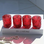 Woho Red Votive Candle Holders Set of 24 Boho Style, Ginkgo Leaves Pattern Tealight Candle Holder for Wedding Table Decor, Vintage Glass Tea Lights Candle Holder for Christmas/Vantines Day Decorations