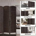 Rose Home Fashion Room Divider, 6 ft Tall Room Dividers and Folding Privacy Screens, 16in Privacy Screen 4 Panel Dark Coffee Space Temporary Wall Foldable Partition Separation