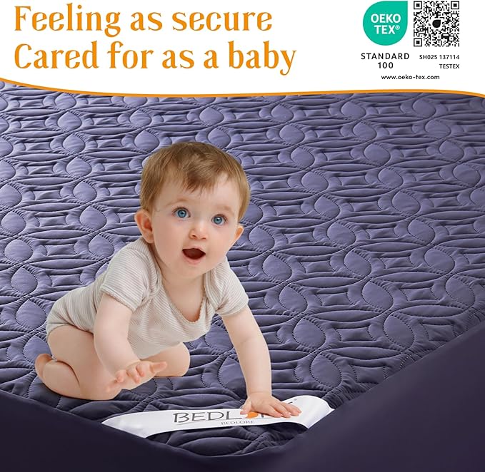 BEDLORE Waterproof Mattress Protector, Full Size Mattress Pad with Deep Pocket 6"-15" Depth, Soft Dirt-Proof Double Bed Mattress Cover for Bedroom, College Dorm, Hotel (Navy Blue)