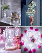 Pure White Battery Operated Fairy Lights, 2 Pack Totally 20 FT 240LED Twinkle Firecracker String Lights, Waterproof Cluster Lights for DIY Indoor Wreath Wedding Bedroom Christmas Decoration
