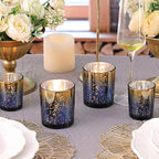 Volens 12pcs Assorted Navy Votive Candle Holders, Large Speckles Mercury Glass Votive & Tealight Candle Holder Bulk for Wedding Table Centerpiece, Navy and Gold Themed Party Decorations and Home Decor