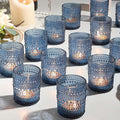 12 Pack Blue Votive Candles Holders - 2x2.5in Vintage Glass Votives Tealight Candle Holders for Table Centerpieces, Tea Light Candle Holder Decor for Wedding Bridal Shower Party