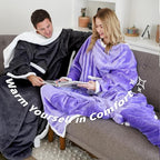 Catalonia Sherpa Wearable Blanket with Sleeves & Foot Pockets for Adult Women Men, Comfy Snuggly Wrap Sleeved Throw Blanket Robe, Gift Idea, Black