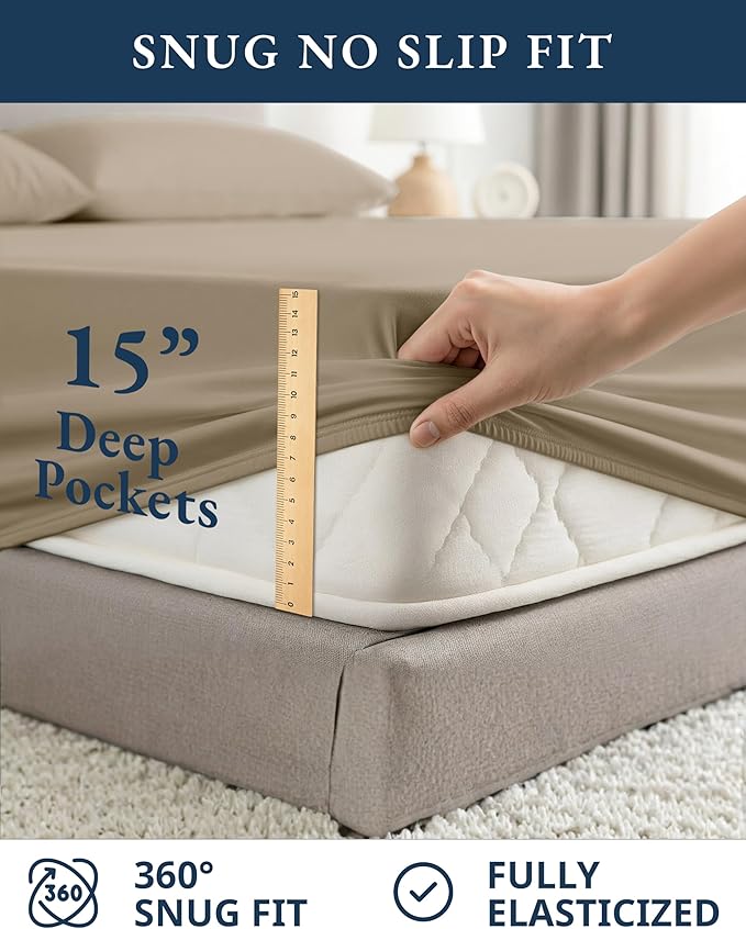 LANE LINEN 100% Organic Cotton Sheets Set Pure Long- Staple Percale Weave - Bedding for Bed Fits Mattress Upto 15in Deep Pocket (Twin Taupe)
