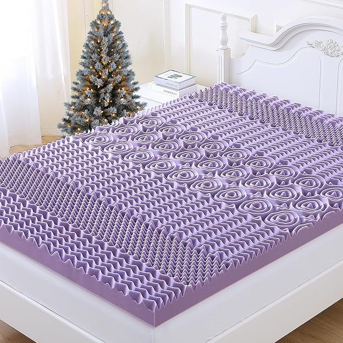 MUXHOMO 3.9 Inch 7-Zone Full Mattress Topper, Egg Crate Foam Mattress Topper Full Size for Back Pain, Lavender Cooling Gel Infused Bed Pad, CertiPUR-US and Oeko-TEX Certification (54"×75")