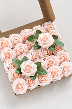 Ling’s Moment Artificial Flowers 25Pcs Glowing Blush Roses Decor w/Stems,3" Real Touch DIY Foam Floral for Wedding Bouquet/Centerpieces, Outdoors Party Backdrop, Room/Table, and Garden/Pot Decorations