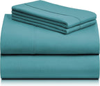 LuxClub 4 PC Queen Sheet Set, Deep Pockets Wrinkle Free Cooling Bed Sheets Hotel Bedding for Women, Men, Kids & Teens, Includes 1 Fitted Sheet, 1 Flat Sheet and 2 Pillowcases - Silky Soft Teal