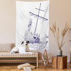 Lunarable Viking Tapestry, Drakkar Long Boat with Dragon on Bow of Ship Monochrome Marine Pattern, Fabric Wall Hanging Decor for Bedroom Living Room Dorm, 23" X 28", White Purple