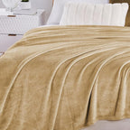 Walensee Fleece Blanket Plush Throw Fuzzy Lightweight (Queen Size 90x90 Tan Camel/Taupe) Super Soft Microfiber Flannel Blankets for Couch, Bed, Sofa Ultra Luxurious Warm and Cozy for All Seasons