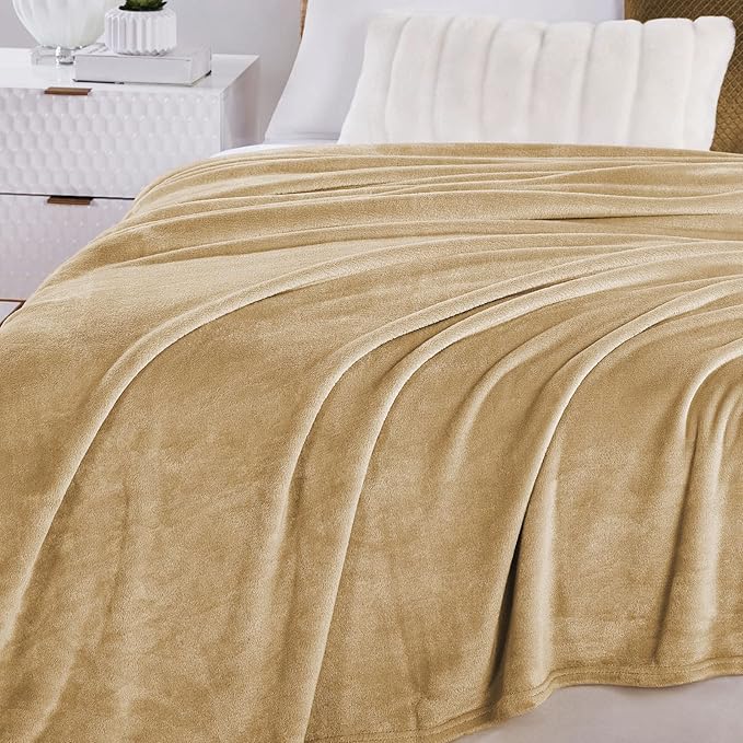 Walensee Fleece Blanket Plush Throw Fuzzy Lightweight (Queen Size 90x90 Tan Camel/Taupe) Super Soft Microfiber Flannel Blankets for Couch, Bed, Sofa Ultra Luxurious Warm and Cozy for All Seasons