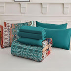 Boho Comforter Set California King Size 8 Pieces,Green and Brown Bohemian Striped Bed in a Bag,Floral Soft Microfiber Bedding Comforter Set for All Seasons