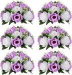 NUPTIO Flower Wedding Centrepieces for Tables - 6 Pcs 9.5in Diameter Lilac & White Artificial Flowers Rose Ball for Centerpieces Table - Fake Rose Arrangements for Weddings Birthday Party Decor