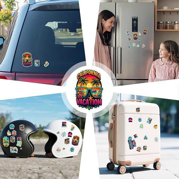 100 PCS California Travel Stickers Pack, Vinyl Waterproof Decals of Beaches Cities Landmarks Food Culture, Fun Gift for Kids Teens Adults Laptop Water Bottle Scrapbook Luggage Car