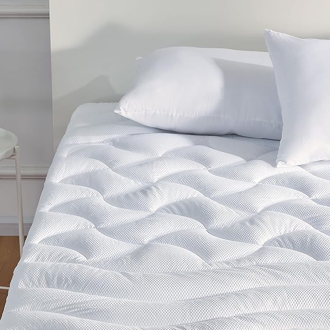 SLEEP ZONE Cooling Queen Mattress Topper, Premium Zoned Cool Mattress Pad Cover, Padded Mattress Protector Breathable Washable, Deep Pocket 8-21" (White, Queen)