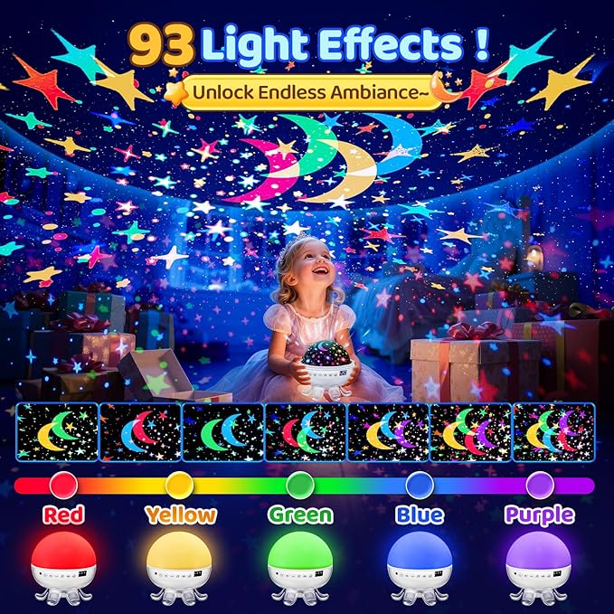 Star Projector for Kids Night Light Projector, 【3 Films+ 30 Sounds】 Lullaby Sound Machine Baby Sound Machine with Light, 【93 Effects+ Remote】 Best Toys for Kids Toys, [3 Brightness+ Timer]