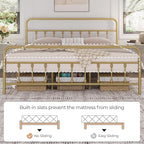 Yaheetech Classic Metal Platform Bed Frame Mattress Foundation with Victorian Style Iron-Art Headboard/Footboard/Under Bed Storage/No Box Spring Needed/King Size Antique Gold
