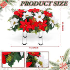 Christmas Cemetery Decorations for Grave Headstone Flower Saddle Artificial Flower Saddles Red Poinsettia Outdoor Memorial Headstone Realistic Bouquet(Vivid Color,Vivid Style)