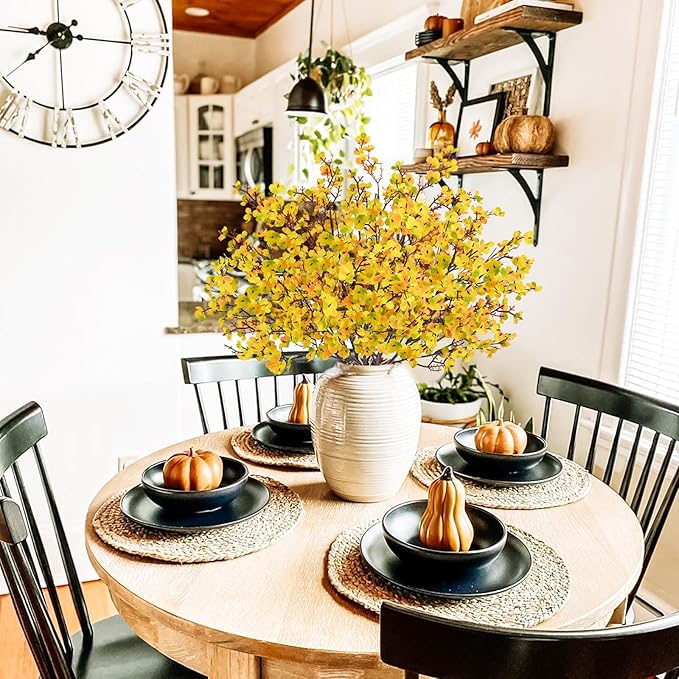 Uieke 6Pcs Artificial Fall Flowers Babys Breath Flower Bulk Fake Silk Flowers Artificial Gypsophila Bouquet Floral for Home Festival Wedding Party Kitchen Bedroom Xmas Décor (Yellow)