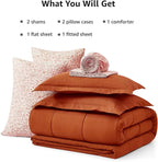 Monbix King Size Comforter Set - 7 Pieces Bed in a Bag King, Burnt Orange Track Stitching Bedding Sets, All Seasons Down Alternative Comforter Bed Set with Sheets