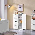 Yaheetech Wooden Floor Cabinet, Side Storage Organizer with 4 Drawers and 1 Cupboard, Freestanding Entryway Storage Unit Console Table, Bathroom Furniture Home Decor, White