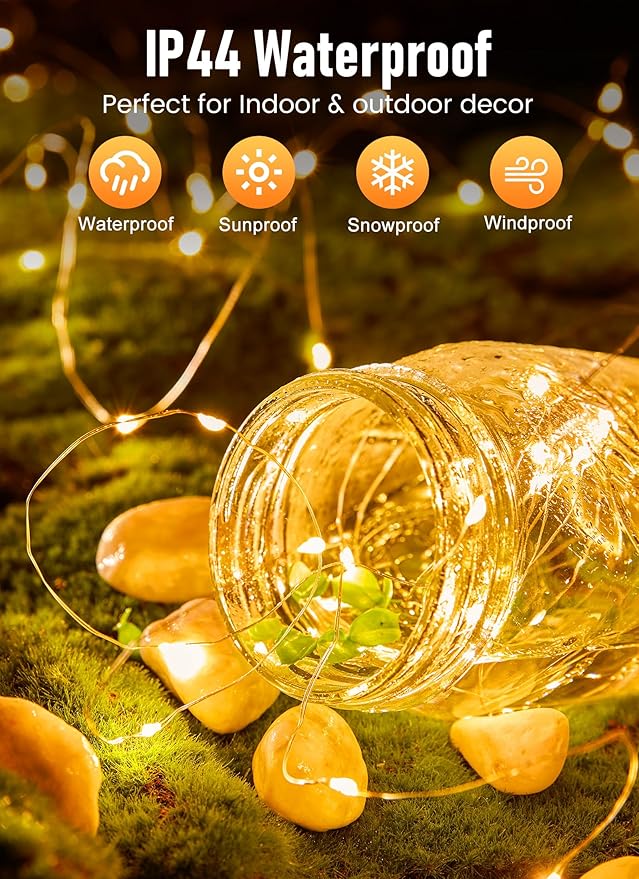 Minetom Fairy Lights Battery Operated, 4 Pack 33FT 100 LEDs Mini Powered String Lights, Waterproof Copper Wire Twinkle Mason Jar for Indoor Home Wedding Christmas Decoration, Warm White