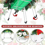 Christmas Cemetery Decorations for Grave Headstone Flower Saddle Artificial Flower Saddles Red Poinsettia Outdoor Memorial Headstone Realistic Bouquet(Vivid Color,Vivid Style)