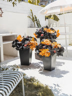 10pcs Fake Plants Outdoor, Halloween Maple Pumpkin Branch, Autumn Artificial Pumpkins Stem with Black & Orange Maple Leaves, Faux Maple Leaves Spray for Halloween Thanksgiving Home Deocr