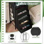 Furnulem 5 Drawers Dresser with Charging Station, Fabric Chest of Drawers with Open Shelf, Tall Night Stand, Bedside Table for Closet, Entryway, Bedroom Furniture, 3 Ways to Use, Black Oak