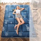 MAXYOYO Grey Cactus Pattern Queen Size Futon Mattress, Quilted Bed Mattress Topper, Extra Thick Folding Sleeping Pad, Breathable Floor Lounger, Guest Bed for Camping, Couch