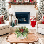 DILATATA Christmas Centerpieces 8 Inch Artificial Christmas Plant in Square Wooden Pot Tabletop Pine Plants with Red Berries Pine Cones Eucalyptus for Winter Holiday Party Fireplace Mantel Xmas Decor