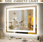 22x20 Inch Lighted Vanity Mirror, 3-Mode Touch Dimming LED Lighting, Large Makeup Mirror for Dressing Room, Tabletop or Wall-Mounted, White