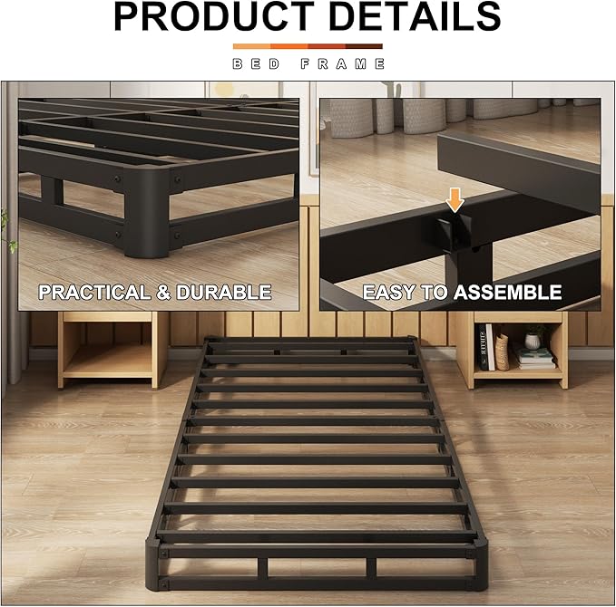 EMODA 5 Inch Twin XL Box Spring Bed Base, 1500 LBS Heavy Duty Metal Mattress Foundation with Fabric Cover, Easy Assembly