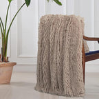 Tuddrom Decorative Extra Soft Faux Fur Throw Blanket 50"x60",Solid Reversible Fuzzy Lightweight Long Hair Shaggy Blanket,Fluffy Cozy Plush Fleece Comfy Microfiber Blanket for Couch Sofa Bed,Khaki