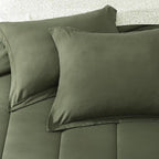 Monbix King Size Comforter Set - 7 Pieces Bed in a Bag King, Olive Green Track Stitching Bedding Sets, All Seasons Down Alternative Comforter Bed Set with Sheets, Pillowcases & Shams