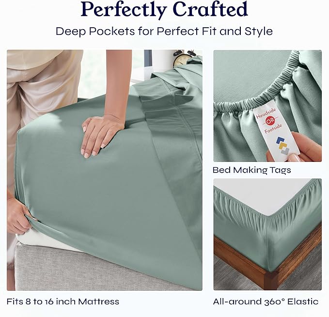 California Design Den 400 Thread Count, Natural 100% Cotton Sheets Sateen, Soft King Bed Sheets Set, Deep Pockets with All-Around Elastic for a Snug Fit, Cool & Durable Bedding Set - Sage Green
