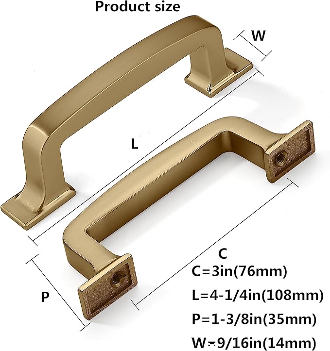 Khtumeware 6 Pack 3 Inch Cabinet Handles - Brushed Brass/Gold Drawer Pulls - Kitchen Hardware for Cabinets and Cupboards